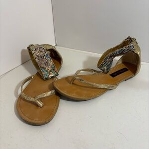 🛍️3/$30 Material Girl Mshelly embellished gold sandals in size 6.5
